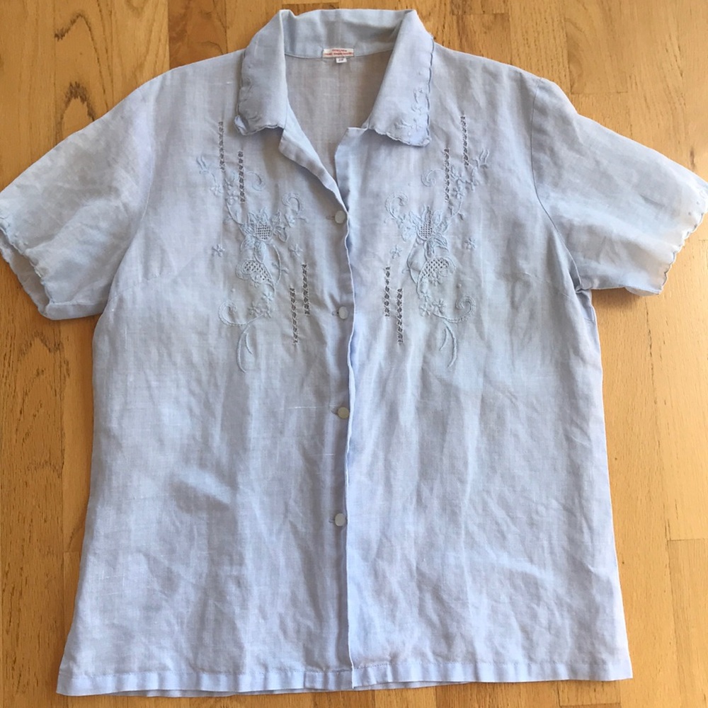 Vintage 100% linen shirt hand embroidered